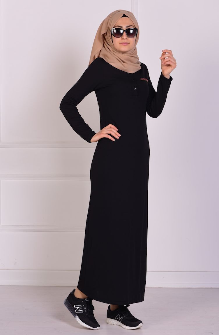 Uzun Spor Elbise 3285-03 Siyah | Sefamerve
