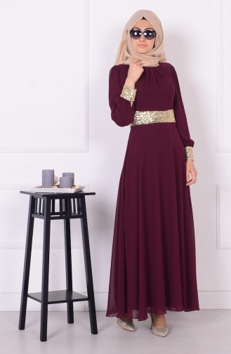 Weinrot Hijab-Abendkleider 2398-06