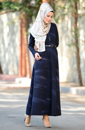 Dunkelblau Hijab Kleider 1073-01