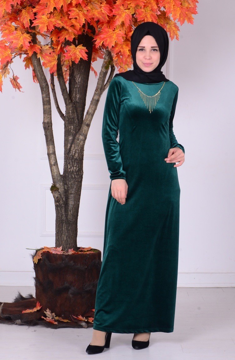 Emerald Green Hijab Dress 0681-02 | Sefamerve