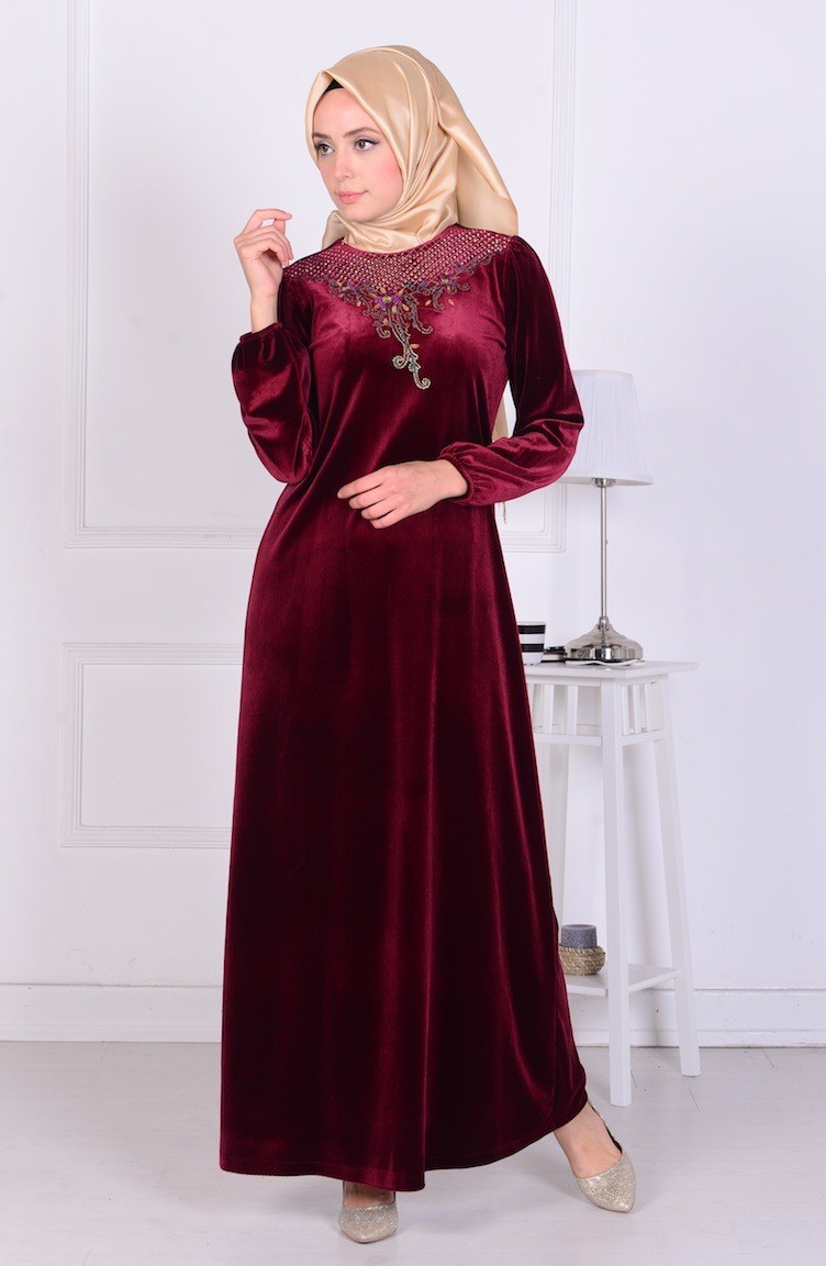 Claret Red Hijab Dress 0962-03 | Sefamerve
