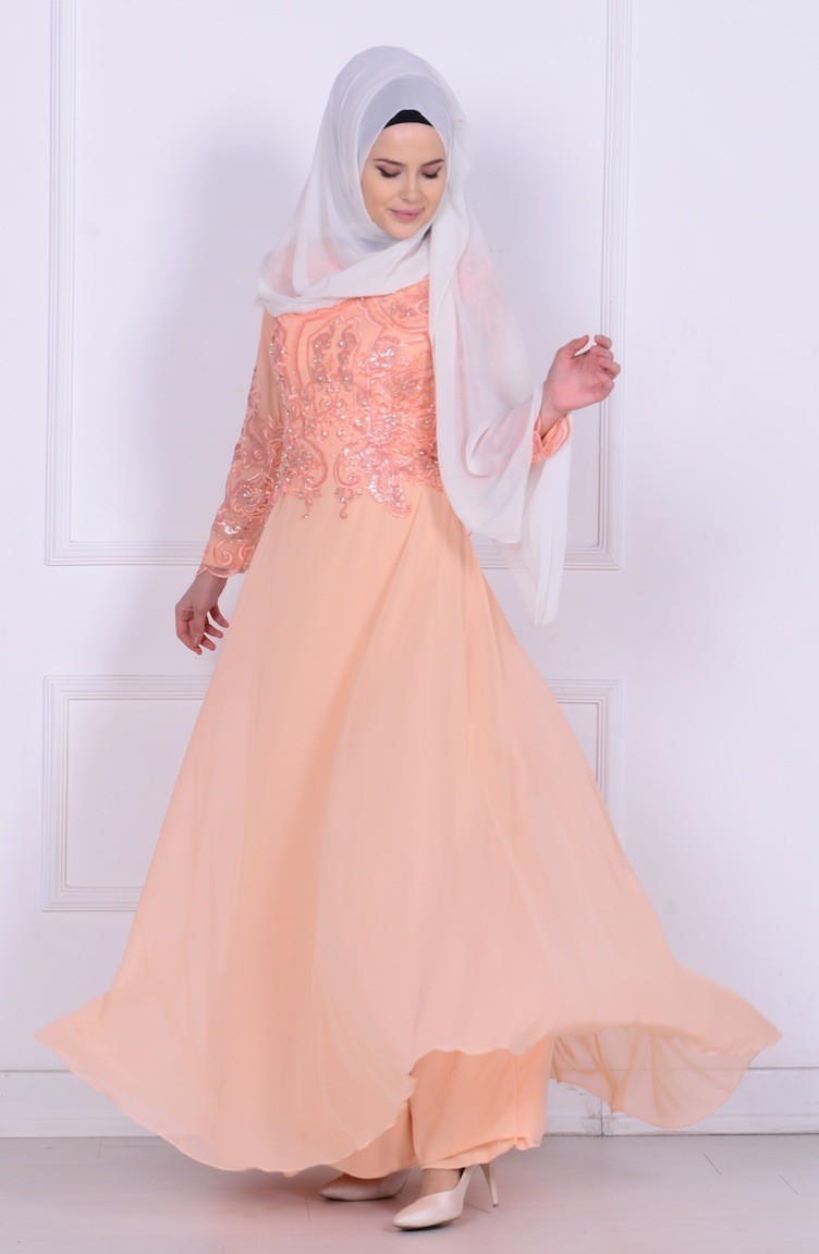 فستان من الشيفون لون مشمشي 6212-03 | Sefamerve