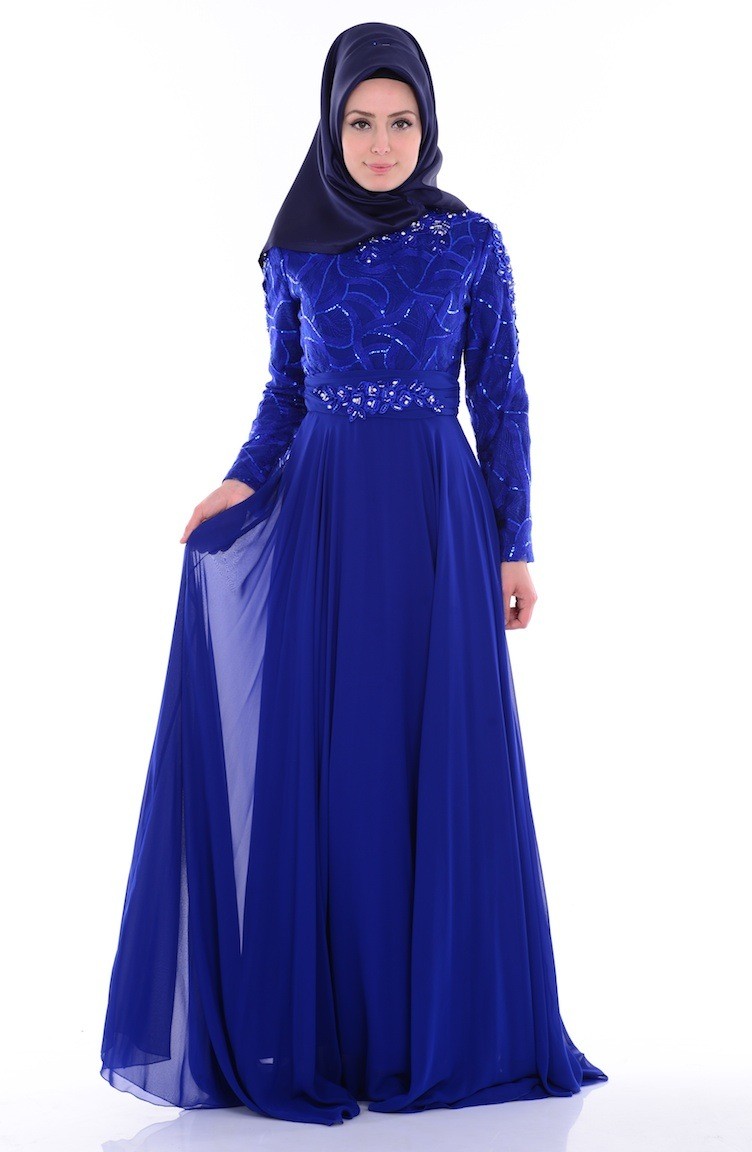 فستان من الشيفون لون ازرق 6213-02 | Sefamerve