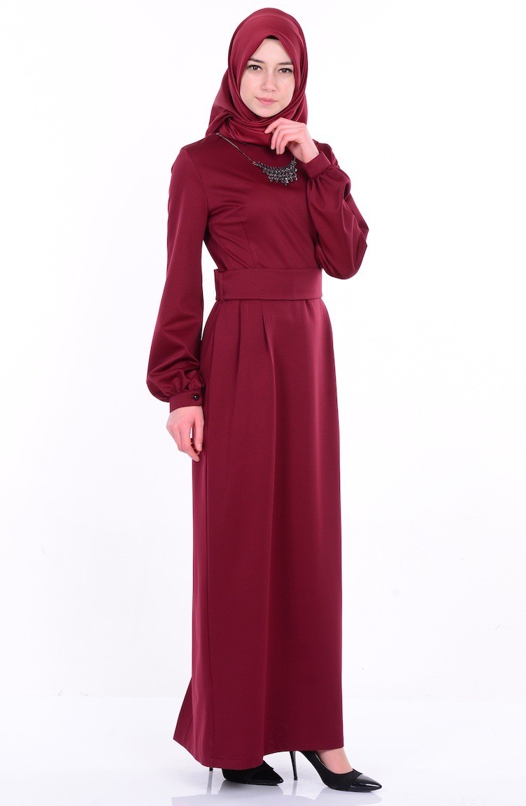 Claret Red Hijab Dress 7072-02 | Sefamerve