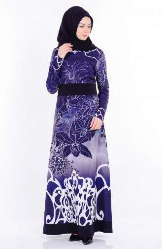 Navy Blue Hijab Dress 11001-03