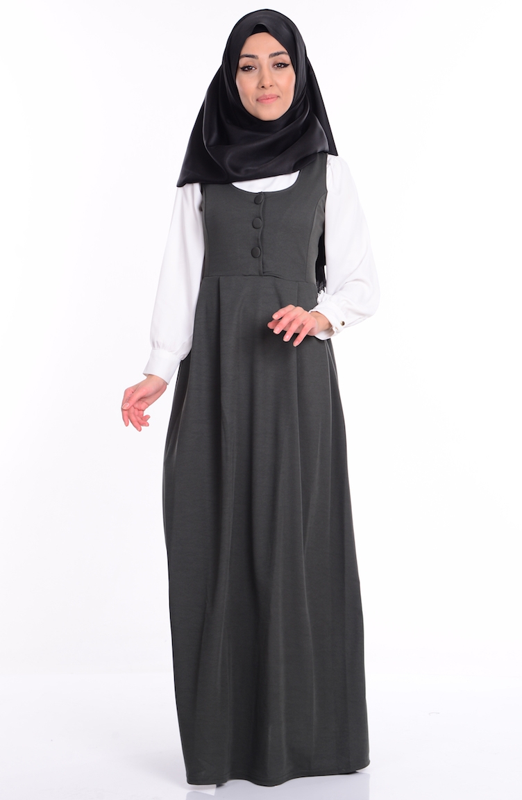 Light Khaki Green Hijab Dress 2115-13 | Sefamerve