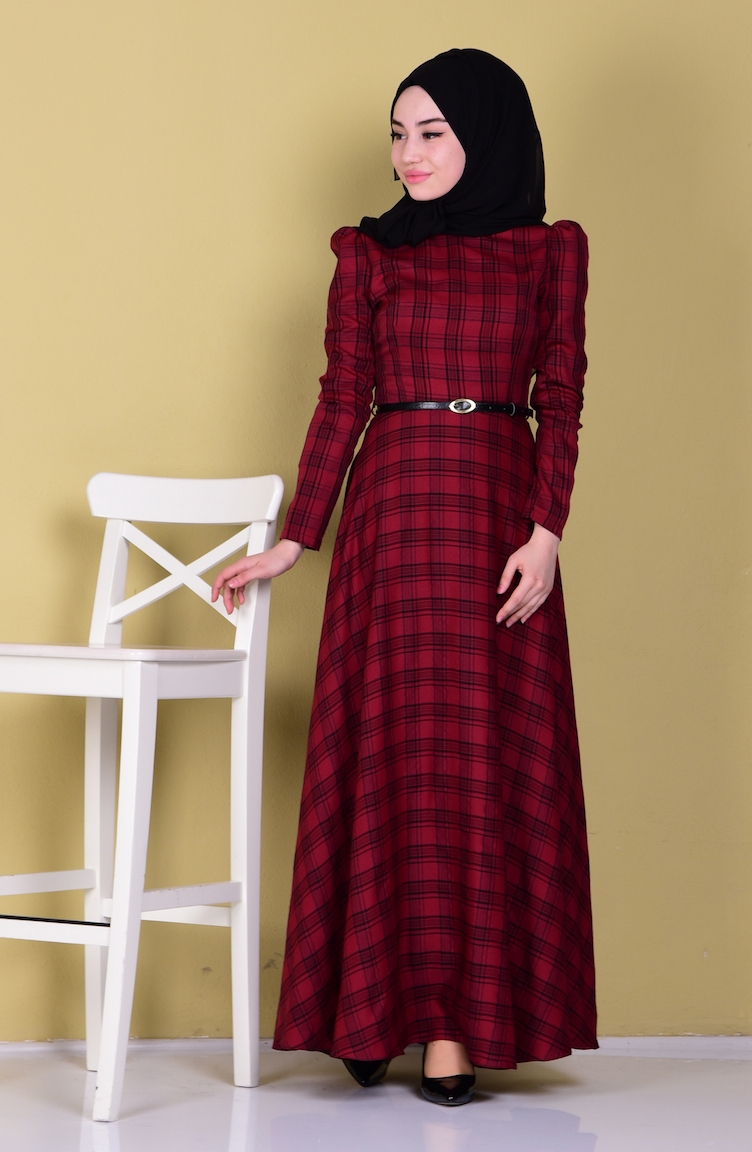 Claret Red Hijab Dress 2769-10 | Sefamerve