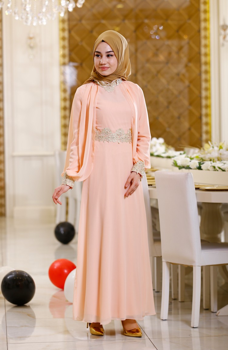 فستان من الشيفون لون مشمشي 2836-08 | Sefamerve