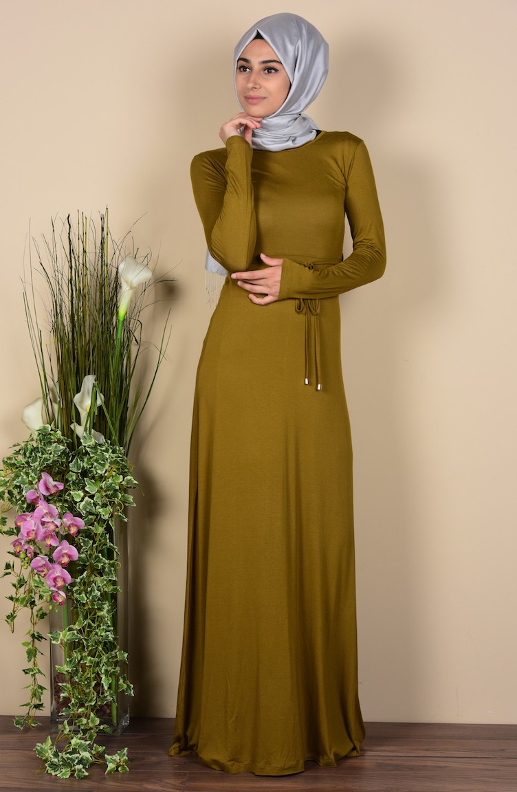 فستان أخضر زيتي 0751B-10 | Sefamerve