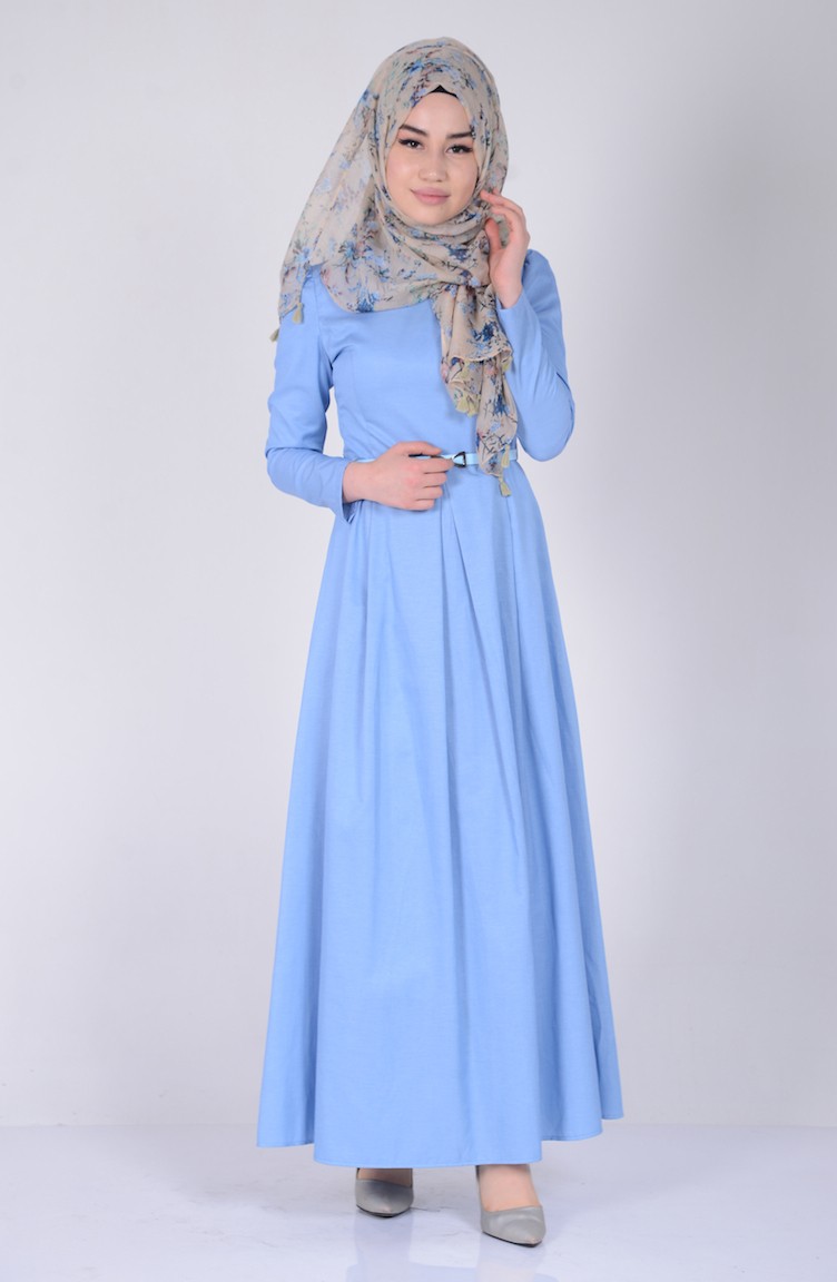 Ice Blue Hijab Dress 2781-14 | Sefamerve