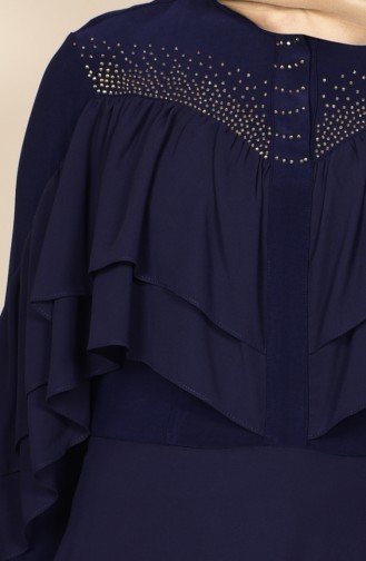 Taş Baskılı Şifon Elbise 99017-01 Lacivert