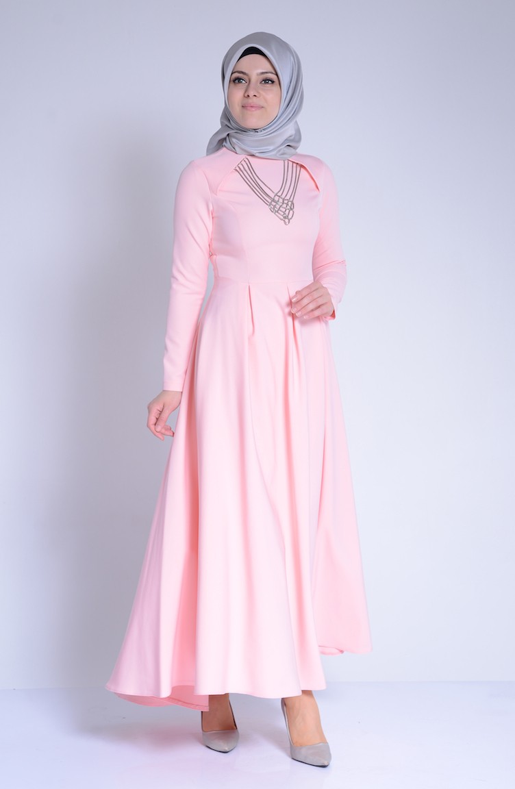 فستان زهري فاتح 4147-08 | Sefamerve
