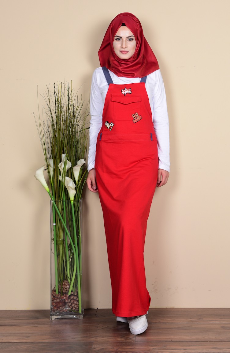 Salopet Elbise 1441-06 Kırmızı | Sefamerve