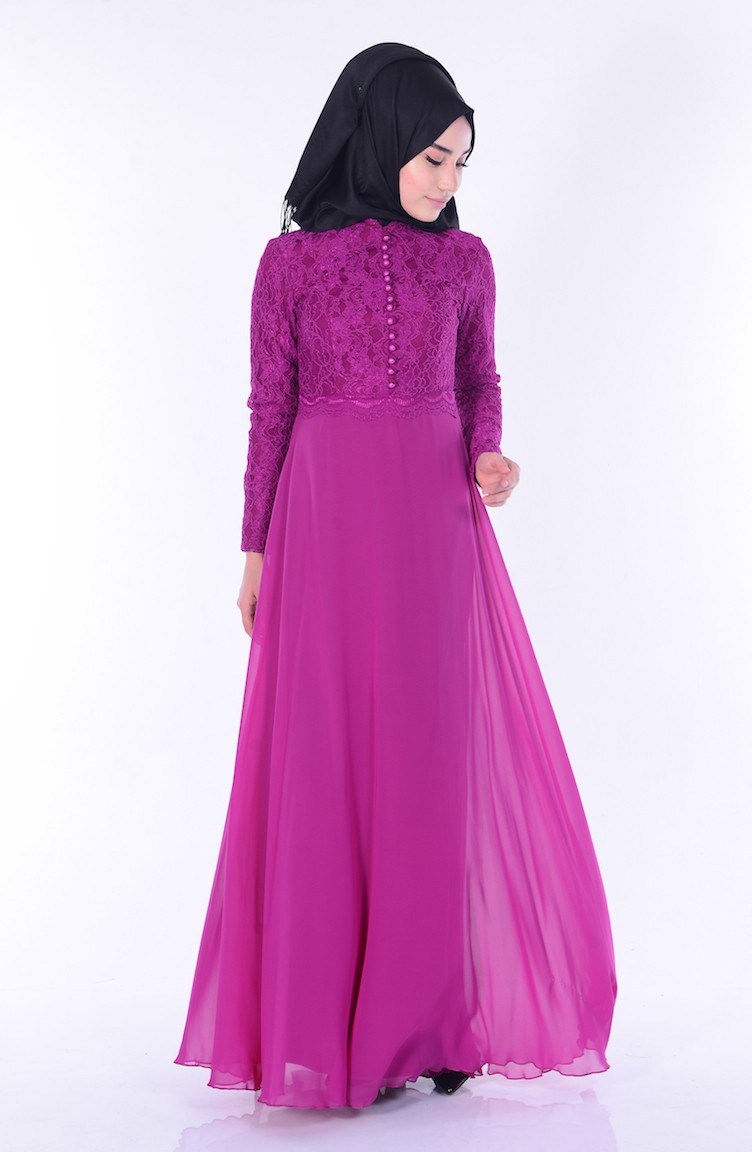 فستان فوشي داكن 1056-05 | Sefamerve