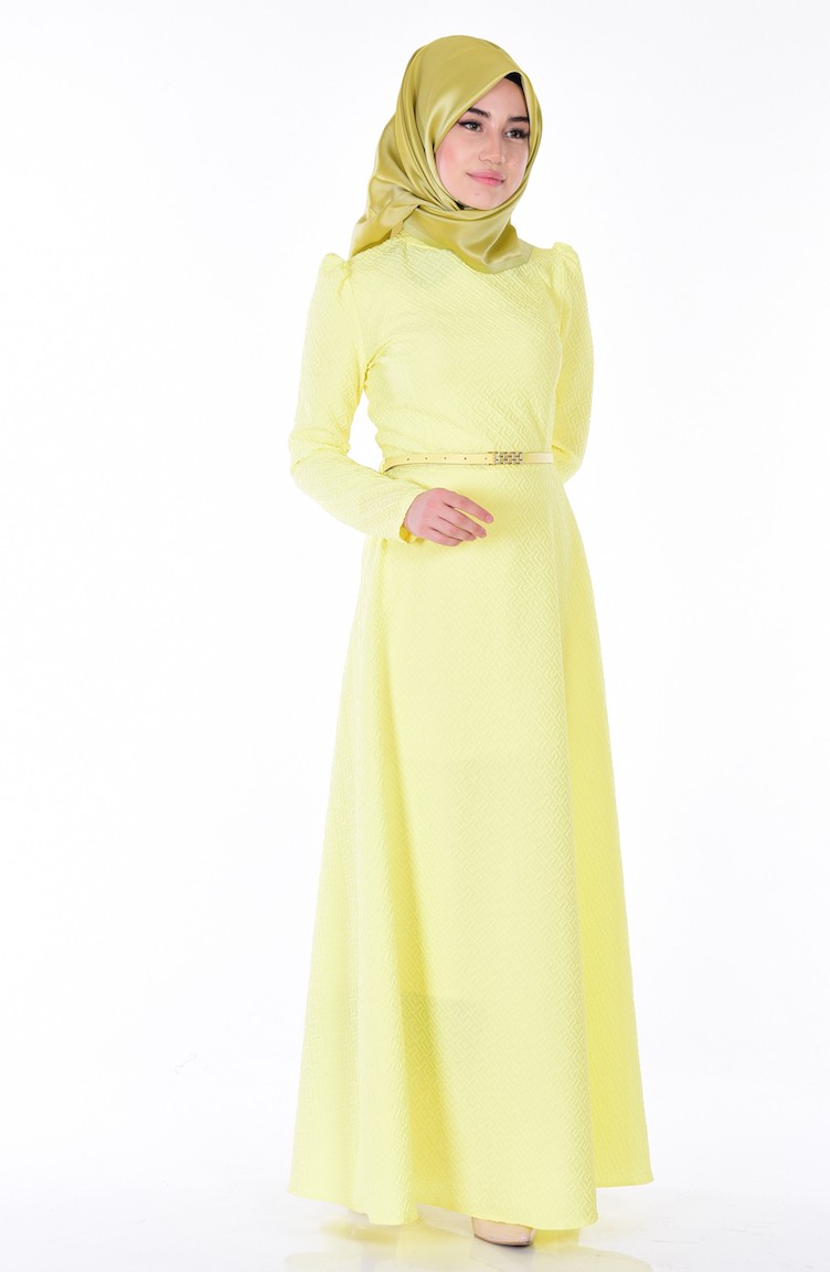 فستان أصفر فاتح 7128-03 | Sefamerve