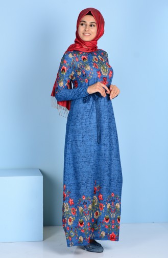 Robe a Motif Floral 4574K-03 Bleu 457K-03