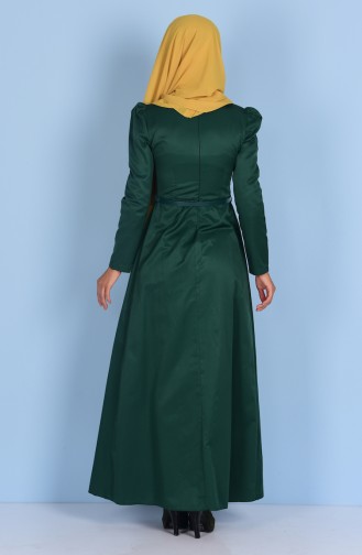 Kemerli Elbise 2804-17 Açık Zümrüt Yeşil