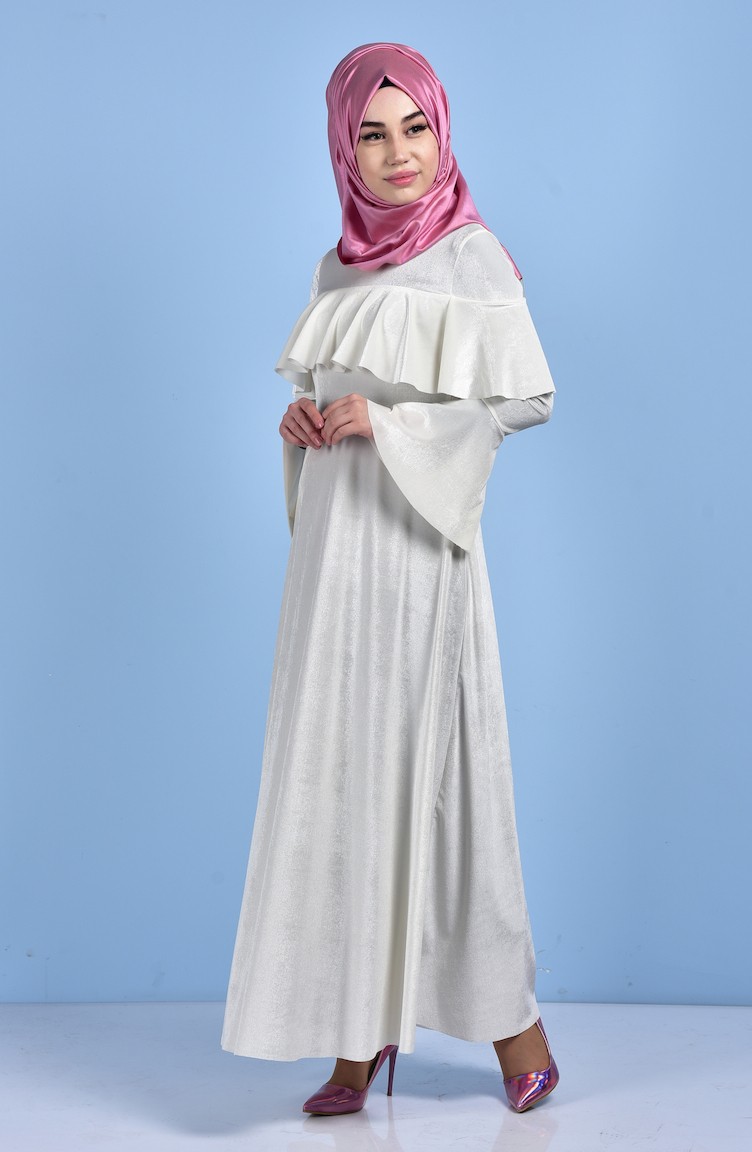 Kadife Elbise 4008-13 Beyaz | Sefamerve