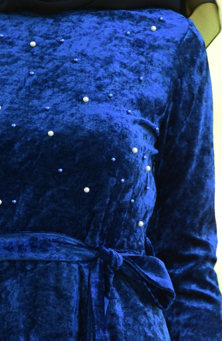 فستان مخمل لون أزرق نيلي 6112-03 | Sefamerve