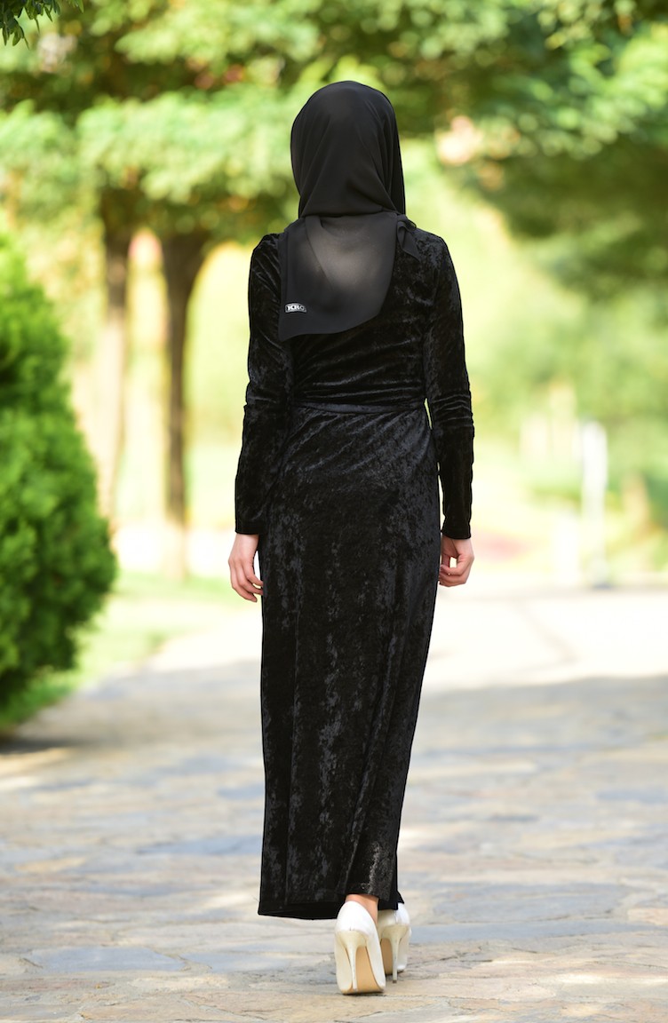 فستان مخمل لون أسود 6112-04 | Sefamerve