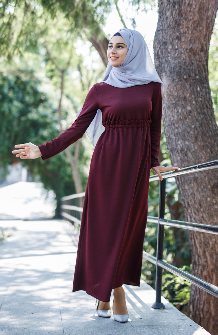 Claret Red Hijab Dress 6113-07 | Sefamerve