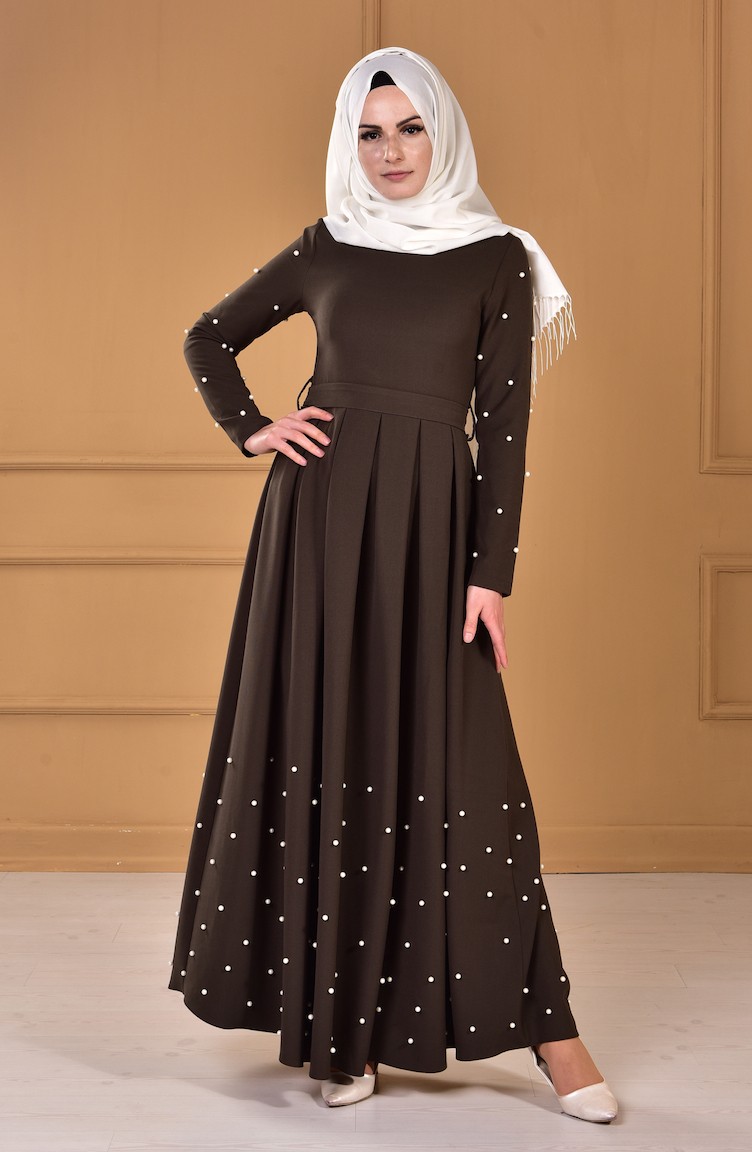 Khaki Hijab Dress 2018-02 | Sefamerve