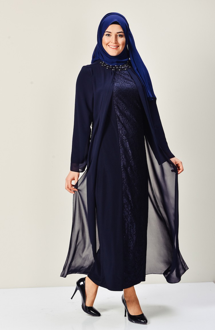 Navy Blue Hijab Dress 5920-04 | Sefamerve