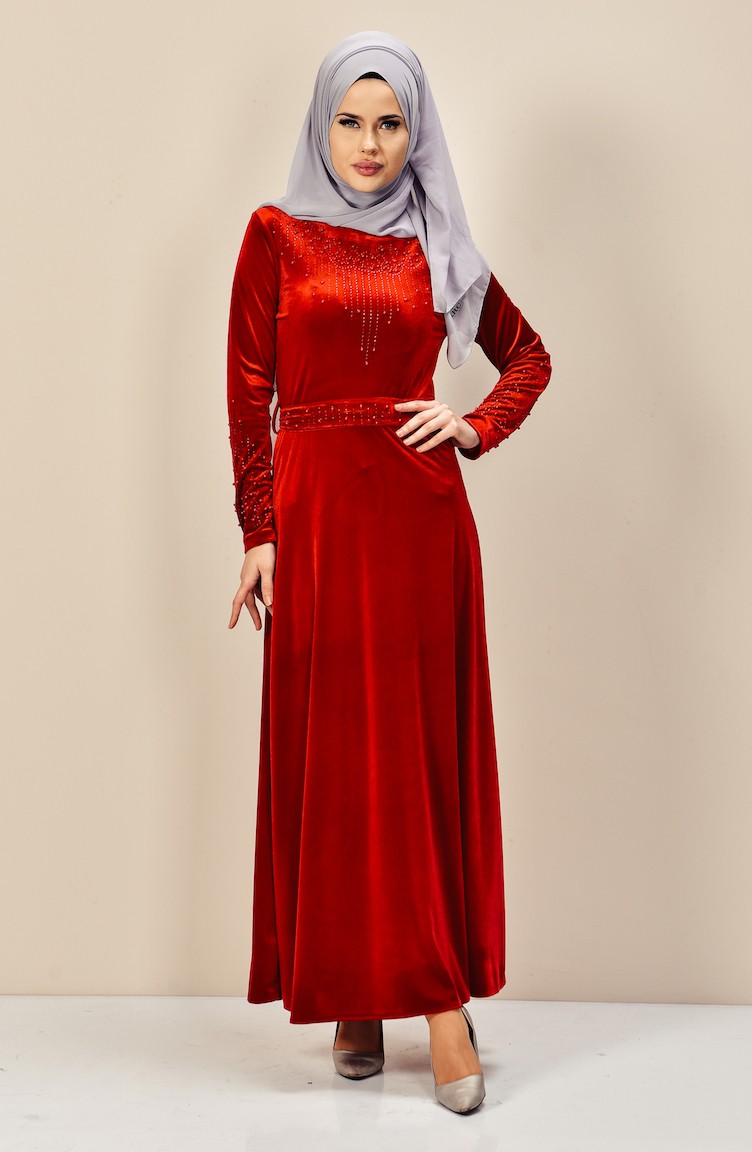 Red Hijab Dress 3823-02 | Sefamerve