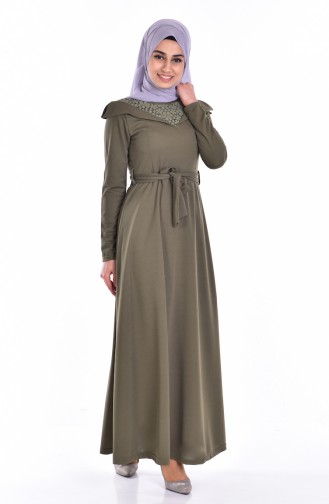 Khaki Hijab Dress 3654-01