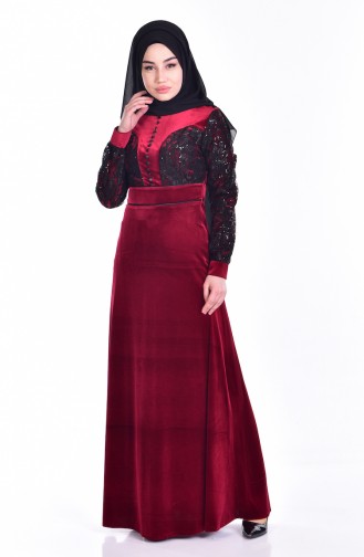 Claret Red Hijab Dress 7867-05
