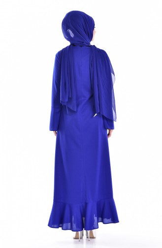 فستان بتصميم أكمام اسبانية مُزين بقلادة 0143-01 لون أزرق 0143-01