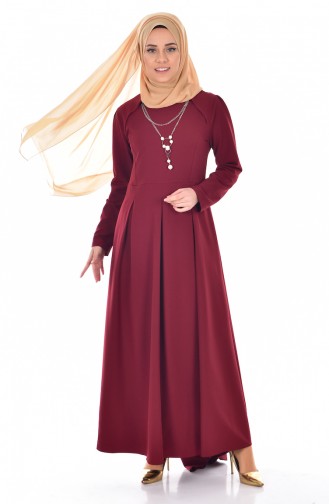 Claret Red Hijab Dress 4098-11