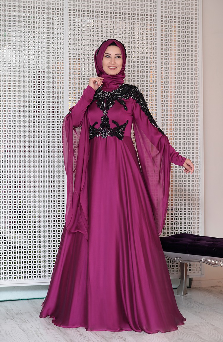 فستان يتميز بتفاصيل من الترتر 0124-02 لون فوشي 0124-02 | Sefamerve