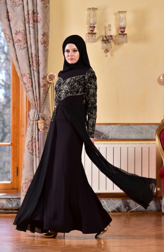Schwarz Hijab-Abendkleider 1713200-01