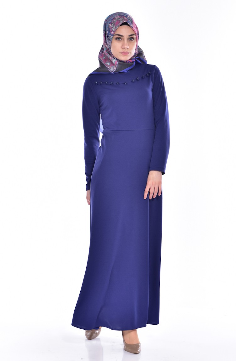 فستان أزرق كحلي 4438-04 | Sefamerve