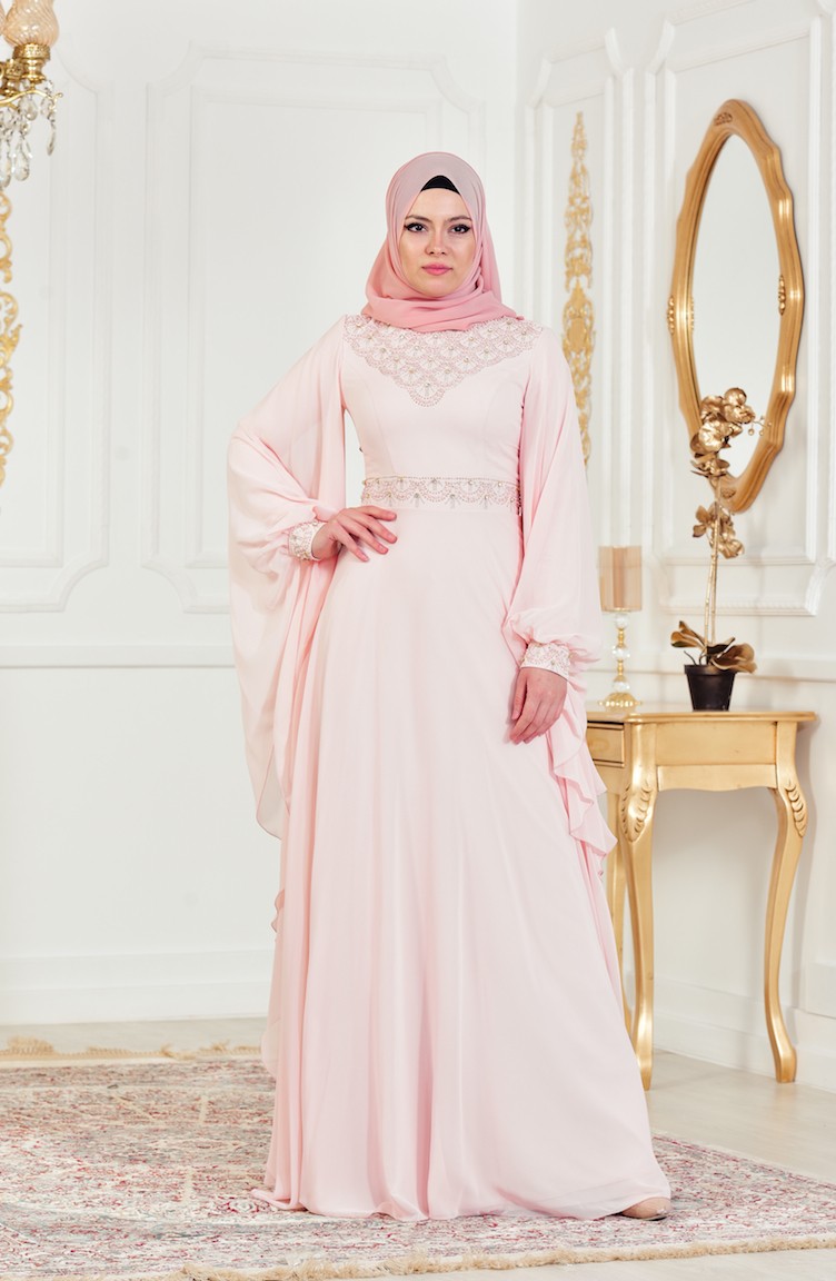 Powder Hijab Evening Dress 8211-03 | Sefamerve
