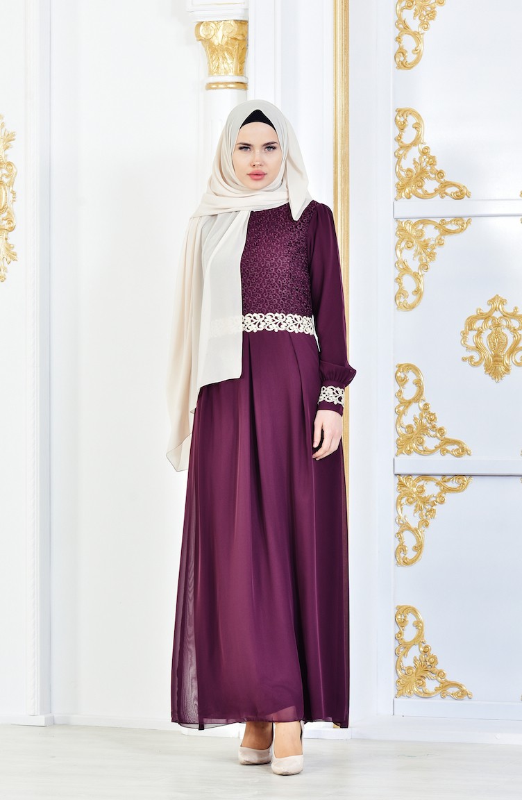 Plum Hijab Dress 51983-15 | Sefamerve