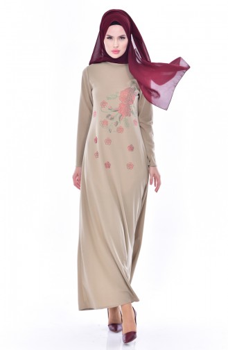Beige Hijab Dress 6049-09