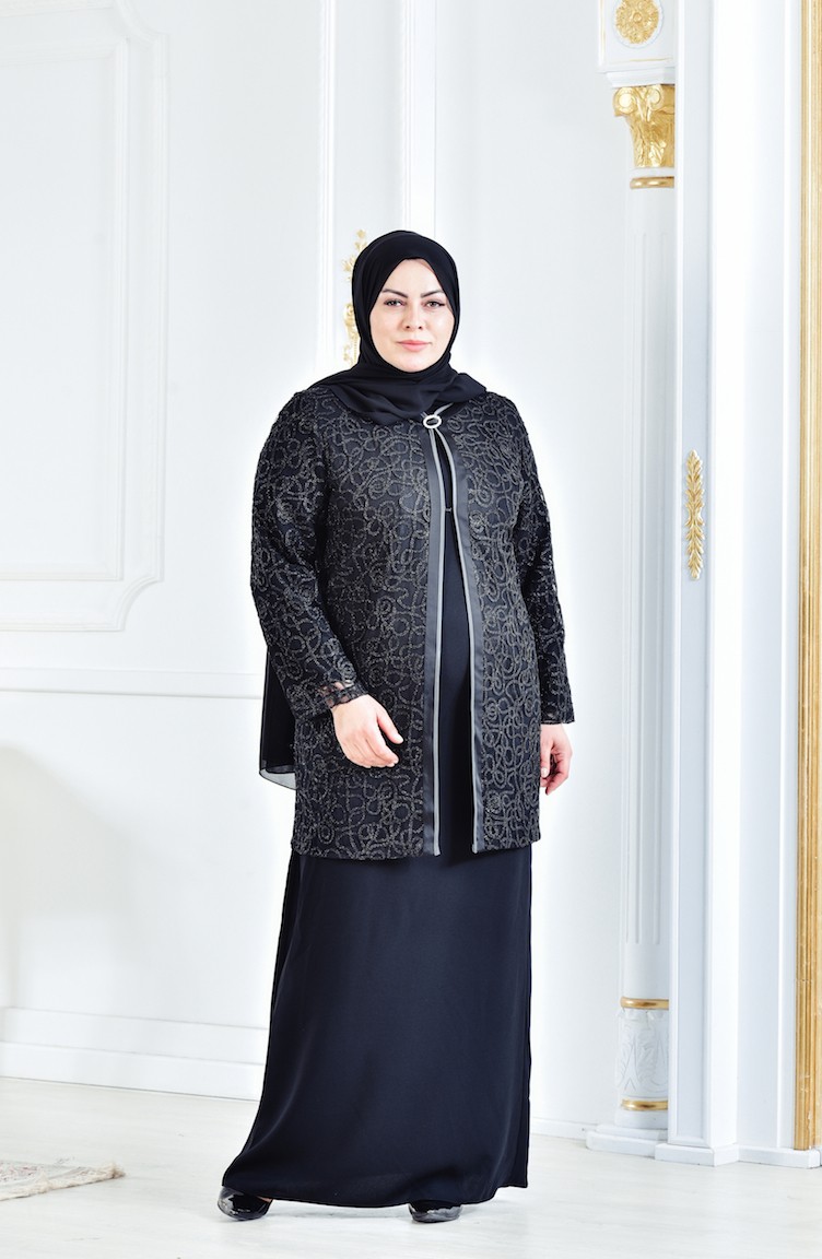 طقم فستان سهرة بتصميم مقاسات كبيرة 6137-04 لون أسود 6137-04 | Sefamerve