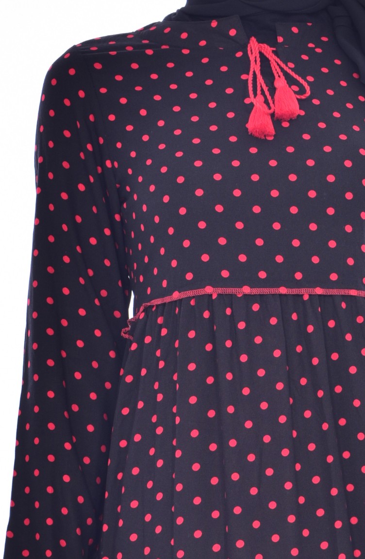 Puantiyeli Elbise 3656-01 Siyah Kırmızı | Sefamerve