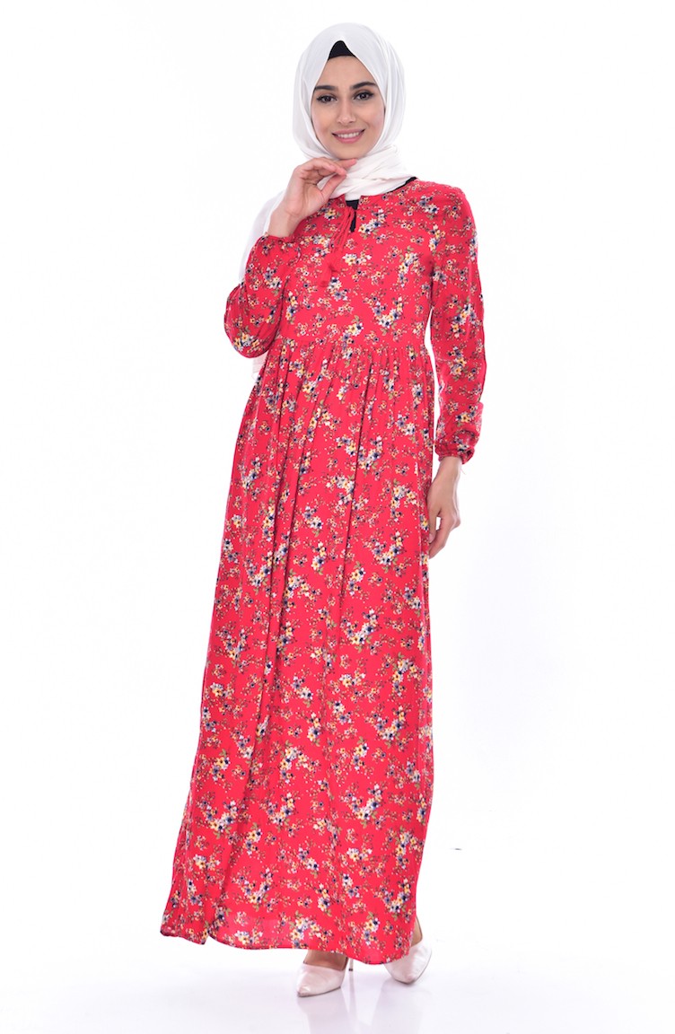 Red Hijab Dress 3657-02 | Sefamerve