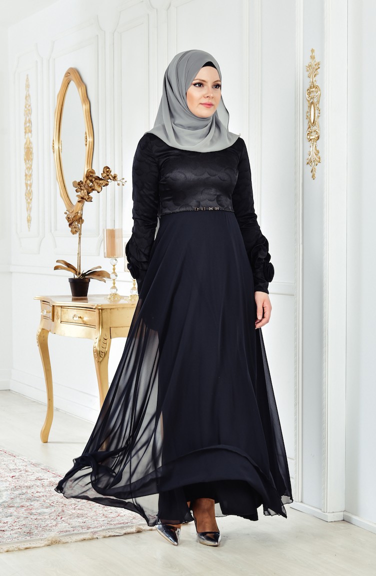 Black Hijab Evening Dress 2313-02 | Sefamerve