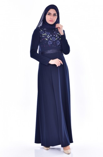 Navy Blue Hijab Dress 3319-03