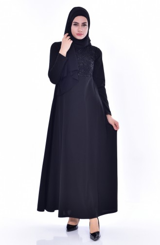 Black Hijab Evening Dress 7927-01