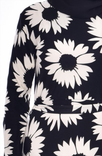Çiçek Desenli Elbise 0265A-01 Siyah