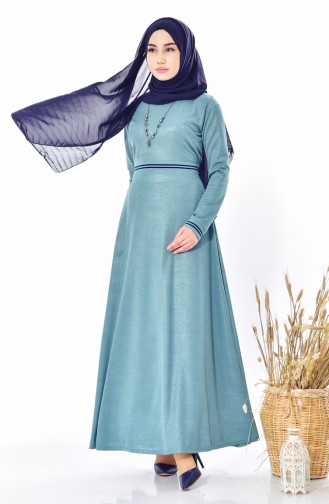 فستان بتصميم مُزين بقلادة 1865-04 لون أخضر فاتح 1865-04