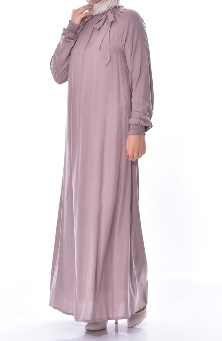 فستان بتصميم اكمام مطاط 3002-05 لون بني مائل للرملادي 3002-05 | Sefamerve