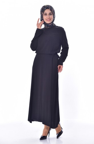 Yandan Bağlamalı Elbise 5181-01 Siyah