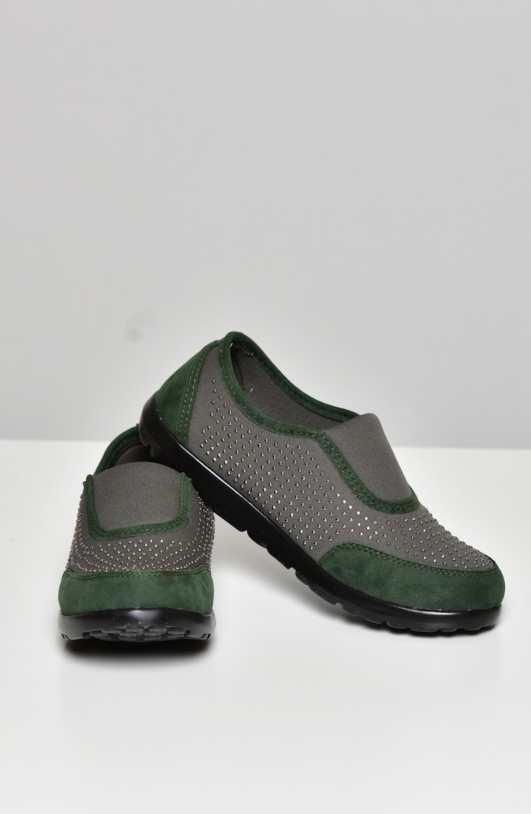 Bayan Taşlı Spor Ayakkabı 50223-03 Haki Yeşil | Sefamerve