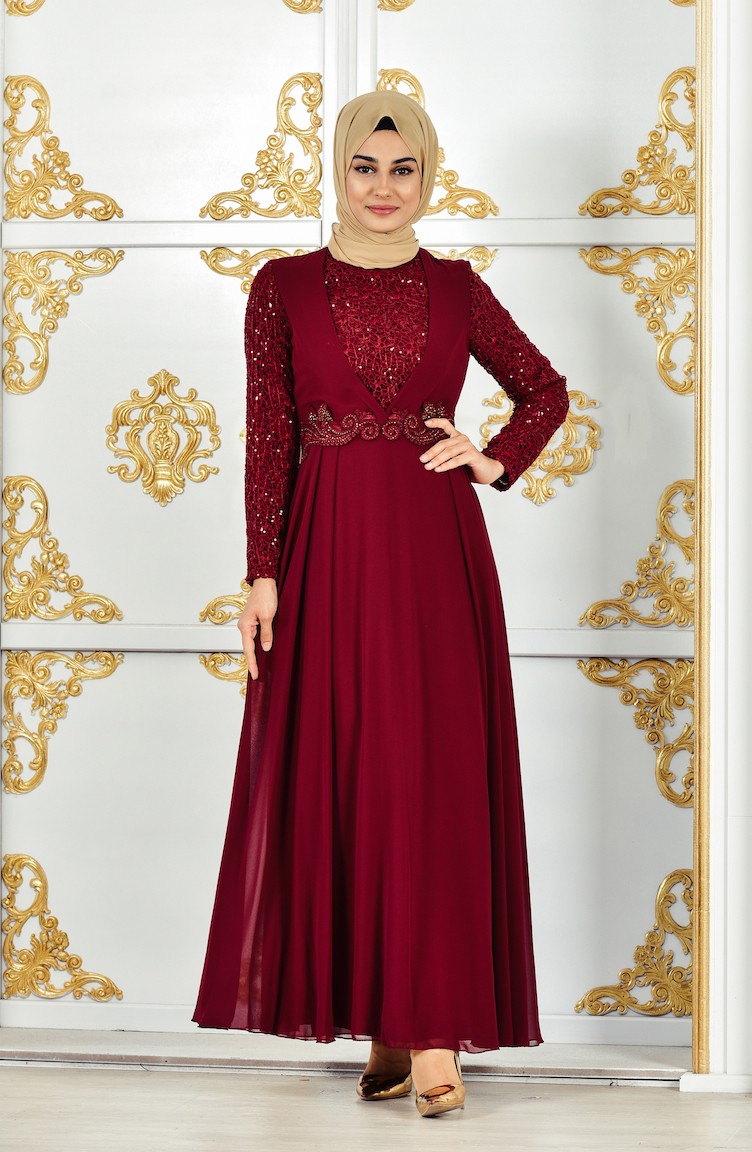 فستان أحمر كلاريت 52701-01 | Sefamerve